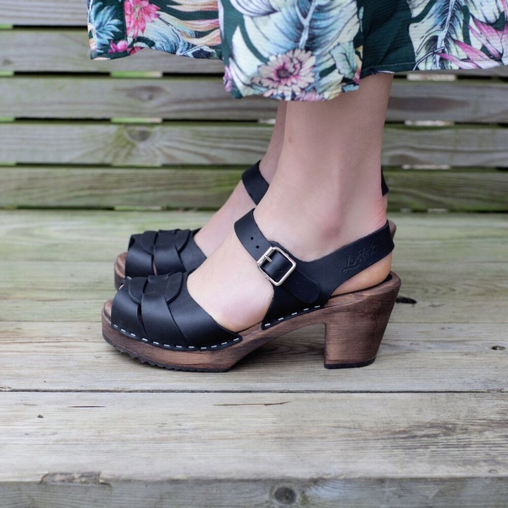 Lotta from Stockholm Peep Toe Clogs Black on Brown Base US 9.5 Eur 41